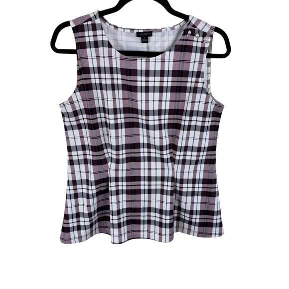Ann Taylor Red White Plaid Sleeveless Peplum Blouse Size M - Picture 1 of 5